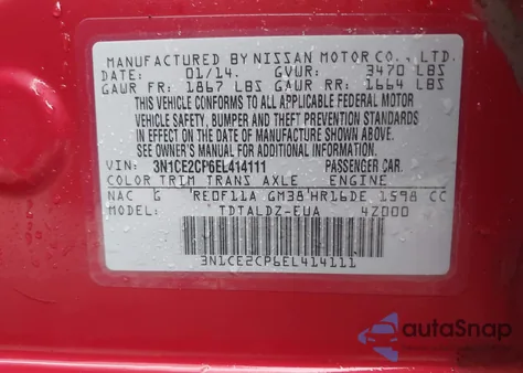 2014 Nissan Versa Note Sv from USA, damaged, VIN 3N1CE2CP6EL414111